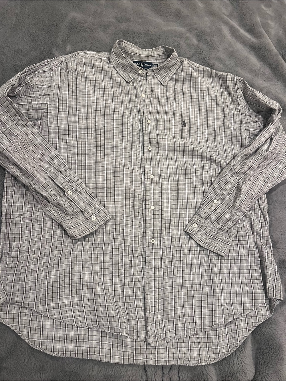 Ralph Lauren Blue Label Men's Gray Plaid Button-Down Shirt XXL Preppy